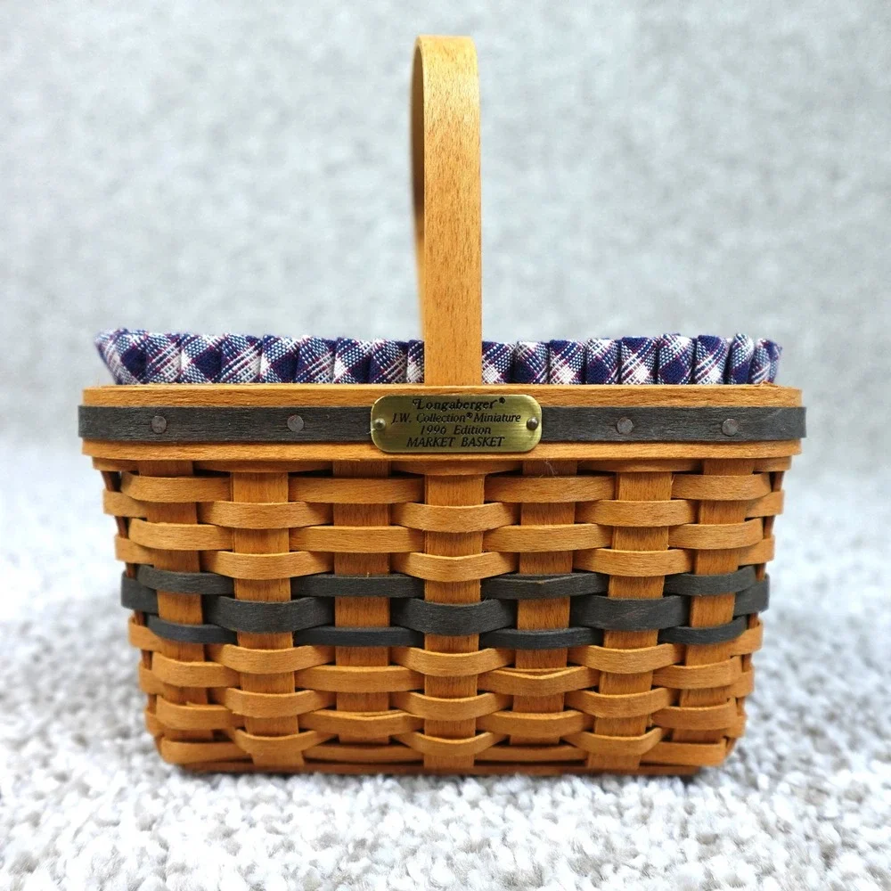 Longaberger 1996 JW Collection Miniature Market Basket Set Liner & Protector